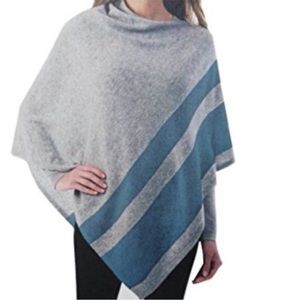 Celeste Wool/Cashmere Blend Poncho in Quicksilver/Blue